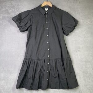 J.Crew Factory Dress Womens 10P Black Puff Sleeve Collared Shirt Style CI207 NWT